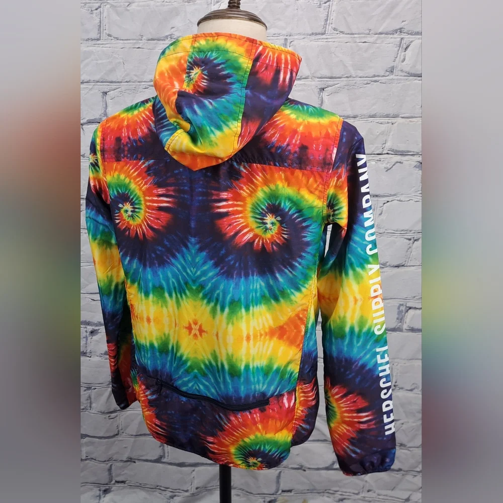Herschel Supply Co. Mens Windbreaker Jacket Full Zip Tie Dye Hoodie Hood Small - Picture 7 of 13